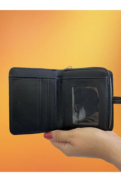 shiny ever Small Size Women's Wallet Textured Black Gold Detailed