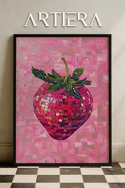 HİGUERA Maximalist Strawberries - Masa de bucatarie cu rama din lemn, Decorare pentru bar cafenea bucatarie