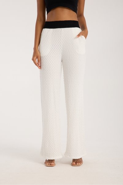 Zula Moda Women's Bubble Fabric Elastic High Waist Pocket Relaxed Cut Pants