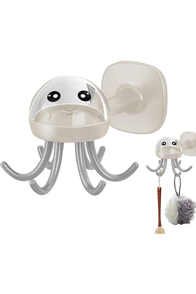 Flo Wall Hook Rack, Octopus Model, Adhesive, 10 x 8.5 cm, 6 Arms, Cream