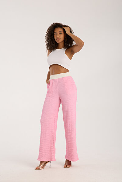 Zula Moda Pantaloni de damă Bubble Fabric Elastic cu talie înaltă cu buzunare