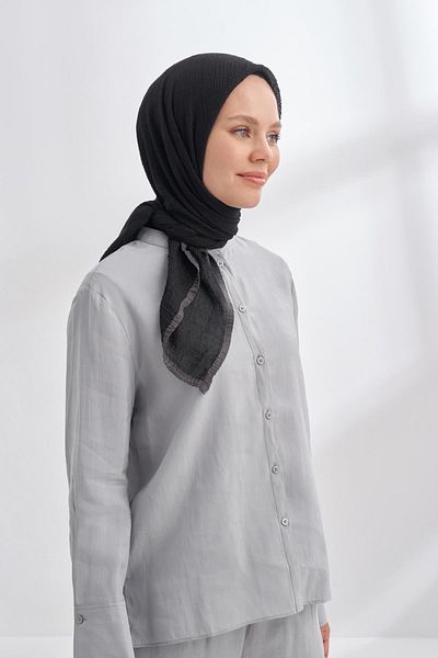 ARMANDA Muslin Piping Scarf 3353-Black