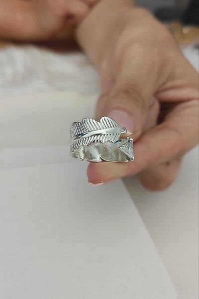 KYOLA DESİGN Leaf Silver Color Adjustable Women's Ring