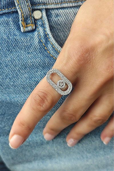 KYOLA DESİGN Elegant Zircon Stone Adjustable Women's Silver Color Ring