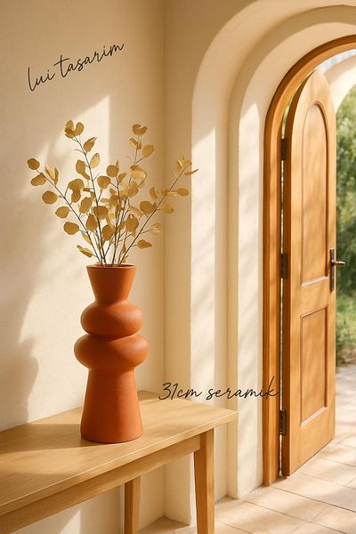 Lui Tasarım Cream Color Vase Nordic Style Modern Minimalist Simple Decorative 31 cm Vase