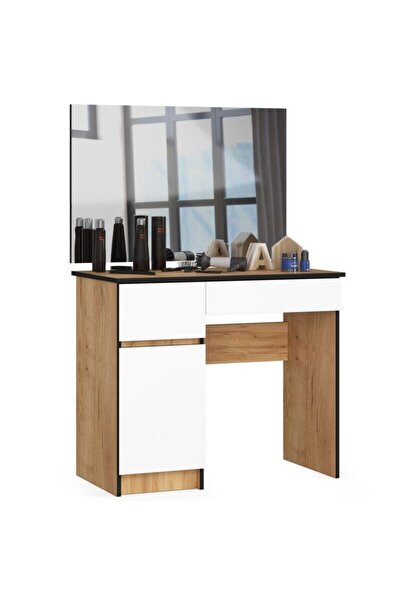 JollyMag Masa de toaleta/machiaj, 2 sertare stanga, cu oglinda, dulap, alb si...