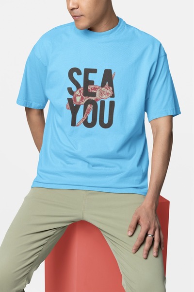 ArtYus تي شيرت رجالي/نسائي برقبة دائرية وأكمام قصيرة مطبوع عليه SEA YOU TRANSFER