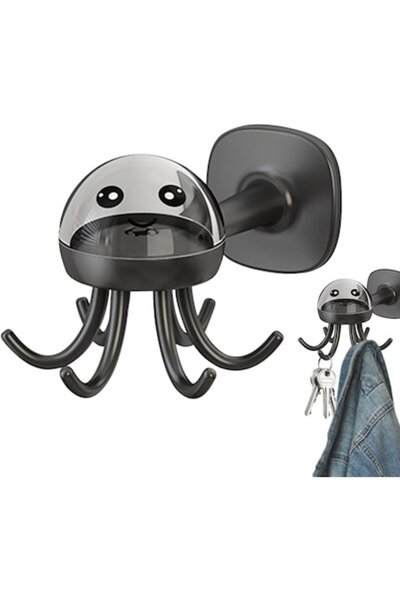 Flo Cârlig de perete, model caracatiță, adeziv, 10 x 8,5 cm, 6 brațe, gri
