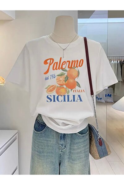 FUFLUNS Palermo Printed Oversize Crew Neck T-Shirt