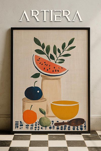 HİGUERA Fructe - Masa de bucatarie cu rama din lemn in stil italian mediteranean, decorare pentru bar cafenea bucatarie