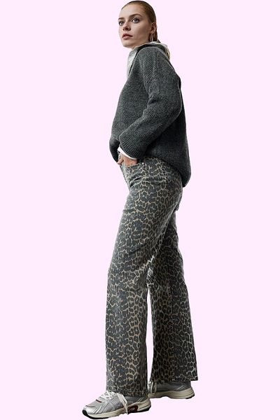 PayBuy Women's High Waist Wide Leg Leopard Pattern Jean Trousers Daily Combines Quality Material