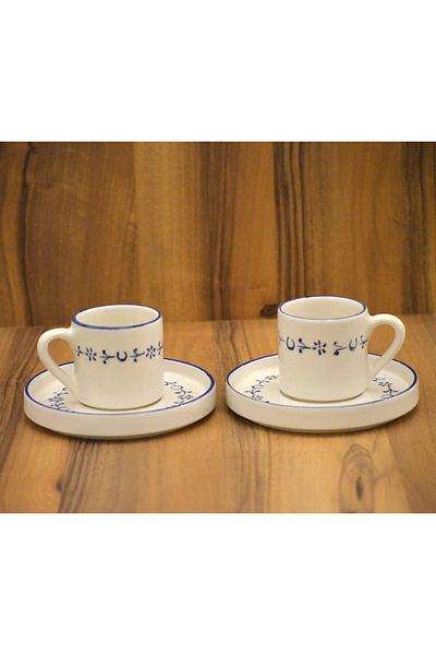 arı çini seramik Set of 2 Cups, Handmade Cup Set with Golden Horn Pattern