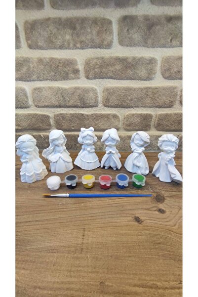 Home Prenses Temalı Taş Boyama Seti – 6 Figür + 6 Renk Boya + Fırça – Çocuk Hobi Etkinlik