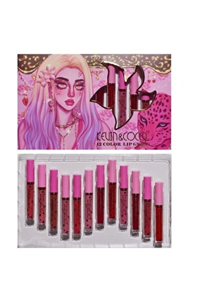 Flo Set 12 Lip Gloss pentru Copii Kevin&Coco, Rosu, Rose, Nude, Roz, Multicolor