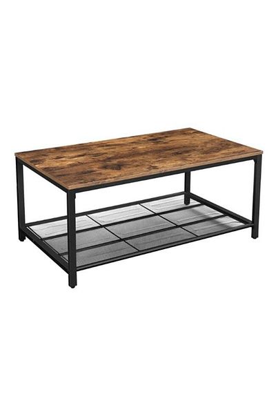 JollyMag Masa de cafea, Vasagle, cu raft depozitare, dreptunghiulara, pal si metal, maro rustic, 106x60x45 cm