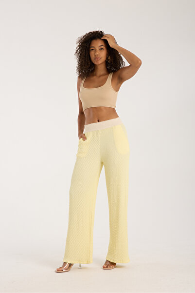 Zula Moda Pantaloni de damă Bubble Fabric Elastic cu talie înaltă cu buzunare