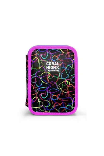 Coral High Kids 11145 Multicolor Heart Patterned Double Layer Pen Bag