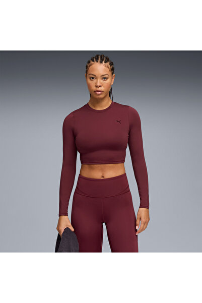 Puma Shape Cropped Ls Women's Burgundy Training T-Shirt