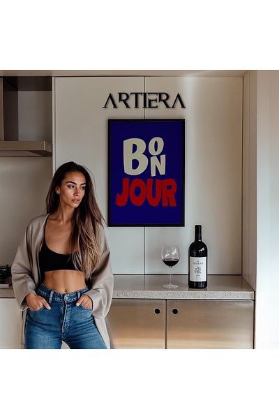 HİGUERA Tipografie Modernă Stil Italian Mediteranean Masa de Bucătărie Cu Cadru Din Lemn, Decorare Bucătărie Cafenea Bar