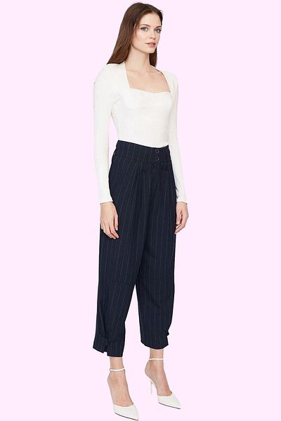 PayBuy Women's High Waist Striped Patterned Woven Trousers Crepe Fabric Business and Daily Durable Material