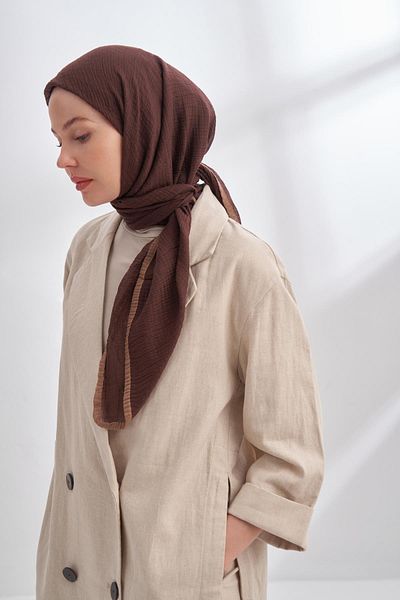 ARMANDA Muslin Piping Scarf 3353-Acı Brown