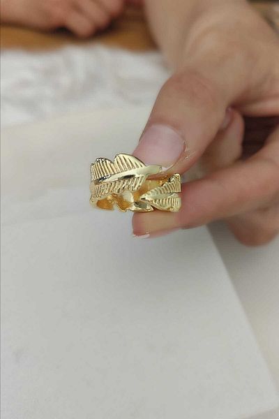 KYOLA DESİGN Leaf Gold Adjustable Women's Ring