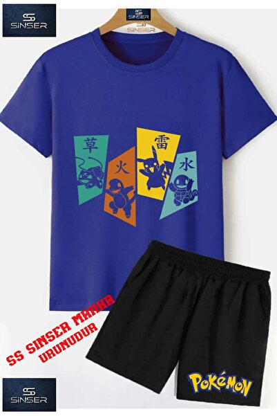 SS SİNSER Children's Unisex “Pokemon 4Lu Color Shadow“ Custom Printed Crew Ne...