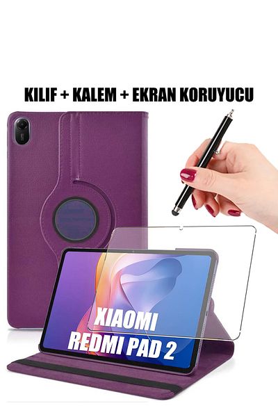 Nezih Case Redmi Pad 2 Compatible 360 ​​Degree Rotatable Smart Case with Sleep Mode Stand, Screen Protector and Pen Set