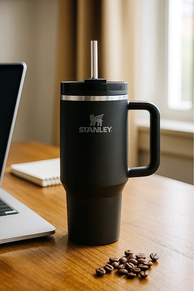 Stanley 40oz Tumbler with Straw & Handle – Matte Black Leakproof Travel Mug