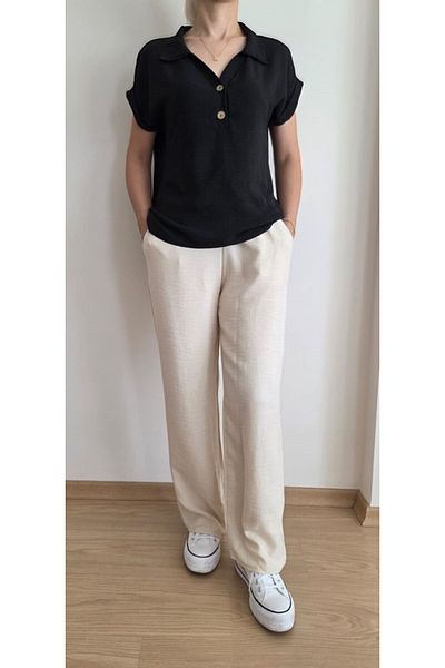 EKAY Polo Neck Button Aerobin Blouse