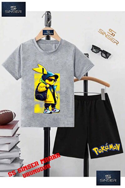 SS SİNSER Children's Unisex “Pikhacu Cantali Yellow Fon“ Custom Printed Crew ...
