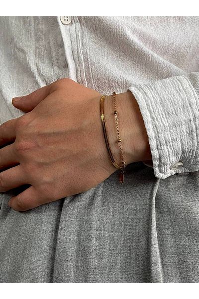 Arvens Thin Gold Double Men's Bracelet Women's Stainless Steel Unisex Non-Tarnish Color Non-Fade Can Be Combined