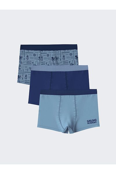 LC Waikiki LCW Детски боксерки за момчета, сини с щампа, комплект от 3