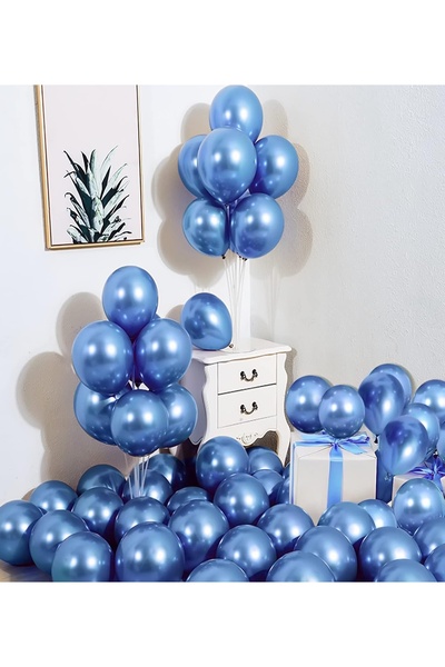 MACK PLUS 20’li 12 Inç Krom Mavi Balon Seti – Parlak, Şık Ve Helyum Uyumlu Parti Balonları
