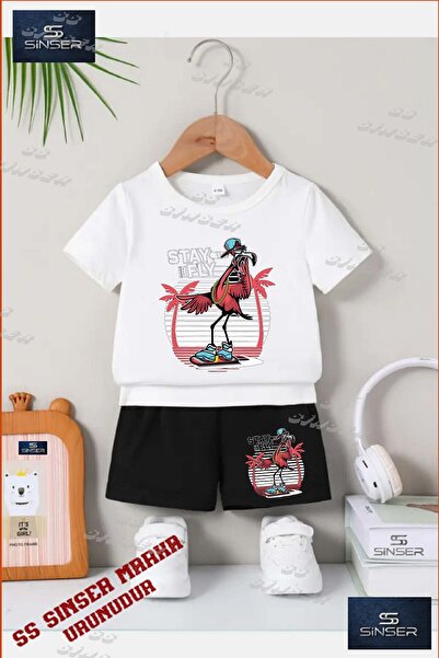 SS SİNSER Children's Unisex “Flamingo Stay Fly“ Custom Printed Crew Neck T-Sh...