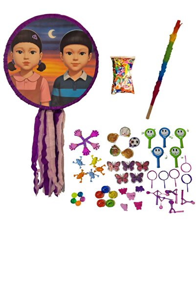 PinaStar Pinata Squid Game the End cu 50 de jucarii din plastic ,cu bat si confetti,