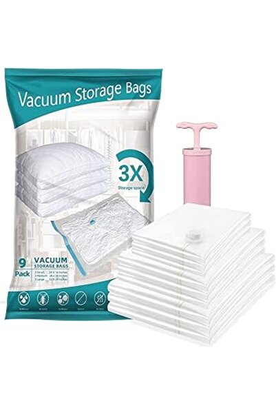 The Bros مجموعة من 9 أكياس تخزين مفرغة من الهواء مع مضخة يدوية - كبيرة ومتوسط...