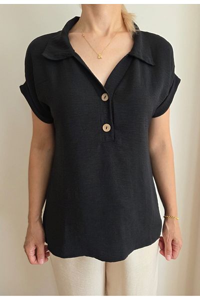 EKAY Polo Neck Button Aerobin Blouse