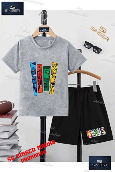 SS SİNSER Kids Unisex “Marvel 4Lu Striped Photos“ Custom Printed Crew Neck T-...