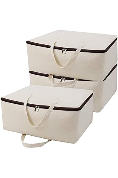 The Bros أكياس تخزين قطنية قابلة للتهوية مع مقابض وسحاب ثلاثي الجوانب، للملاب...