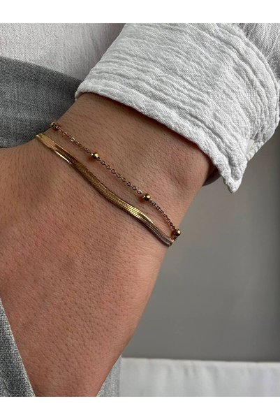 Arvens Thin Gold Double Men's Bracelet Women's Stainless Steel Unisex Non-Tarnish Color Non-Fade Can Be Combined