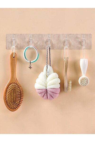 Funny Life 5 bucăți de umerașe transparente super lipicioase pentru baie, organizator de bucătărie, umeraș multifuncțional