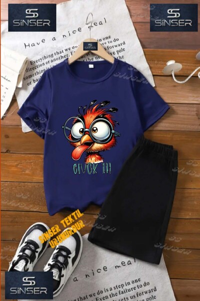 SS SİNSER Children's Unisex “Kus Civcik with Glasses“ Special Printed Crew Ne...