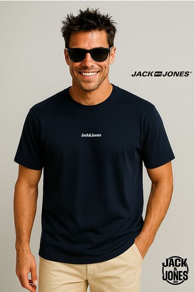Jack & Jones J&J JJMINE Tricou cu imprimeu cu logo-ul din spate pentru bărbați, bleumarin A3333