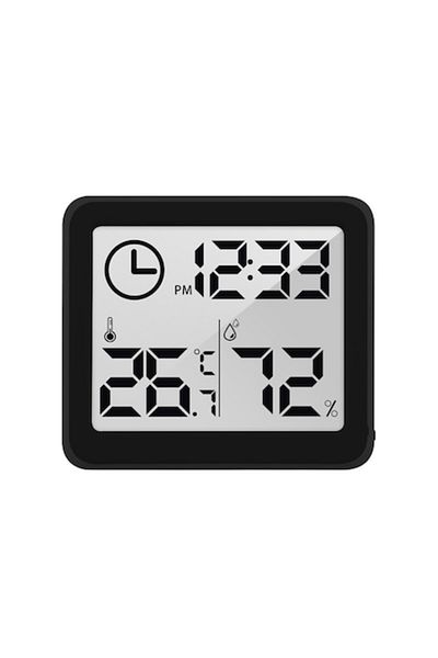 SOLLUXE Higrometru și termometru digital de cameră cu afișaj de timp, umiditate, temperatură, citire 10s