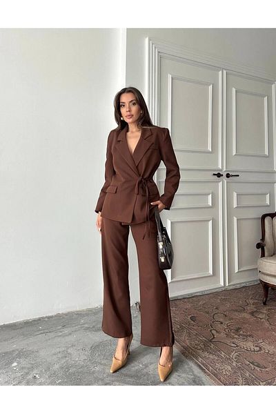 sajarsln Atlas Fabric Lined Double Suit Side Tie Jacket and Pants