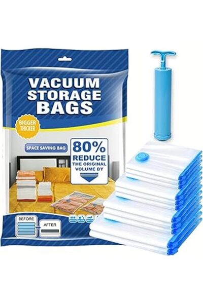 The Bros أكياس تخزين مفرغة من الهواء، عبوة من 12 كيسًا مع مضخة - موفرة للمساحة للملابس والفراش والوسائد والسفر