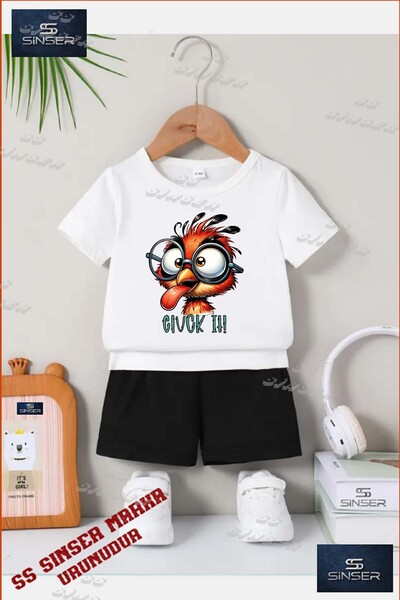 SS SİNSER Children's Unisex “Kus Civcik with Glasses“ Special Printed Crew Ne...