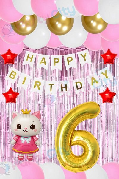 Party City 6 Year Old Girl Birthday Set – Hello Kitty Themed Balloon and Background Decoration