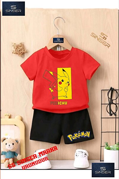 SS SİNSER تي شيرت مطبوع برقبة دائرية للأطفال للجنسين "PIKHACU HALF SQUARE" - ...